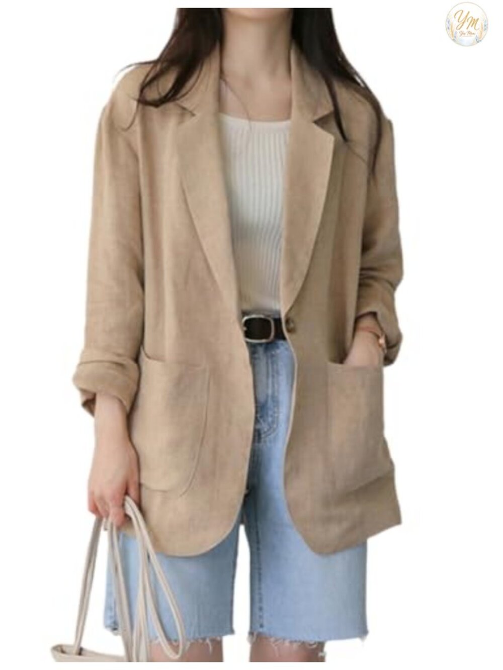 Womens Linen Blazer Casual Long Sleeve Lightweight Spring Summer Jacket